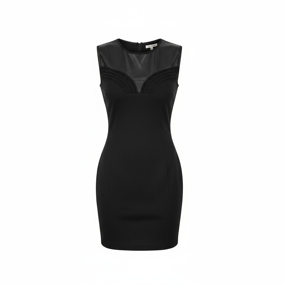 Guess by Marciano Black Leather Trim Bodycon Bandage Mini Dress XS